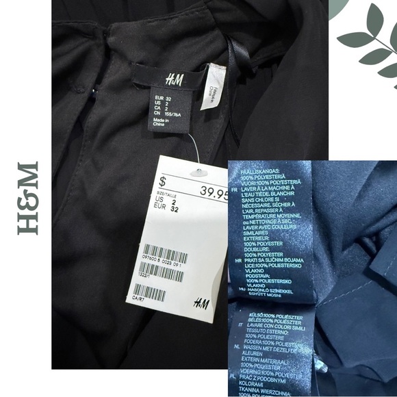 🛍️3/$40 H&M Black Pleated Chiffon Cocktail Dress Sleeveless Little Black Size 2 - Picture 7 of 7
